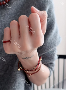 新年红色戒指小指环999纯银指圈红绳饰品RIAus 0489