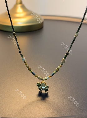 马年项链小马吊坠转运小米珠颈链绿色天然石项链NEGIc 0711
