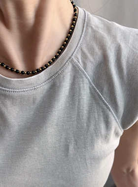 玛瑙黑珠项链黑金个性百搭串珠颈链OT扣简约vintage饰品