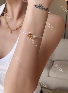 黄水晶手链925纯银细碎银子百搭小众配饰叠戴