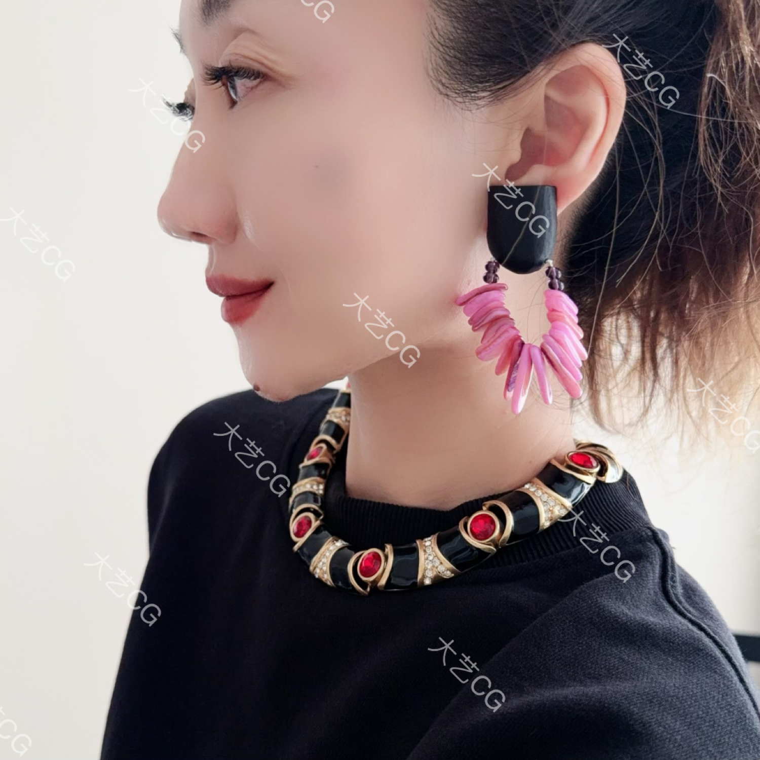 乌木贝壳耳夹粉色耳环EDGlc 0308,淘宝优惠券,粉丝福利购,淘宝优惠卷