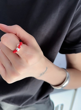 新年红色戒指节日礼物红绳氛围感指环国风潮百搭小众细简约闺蜜饰