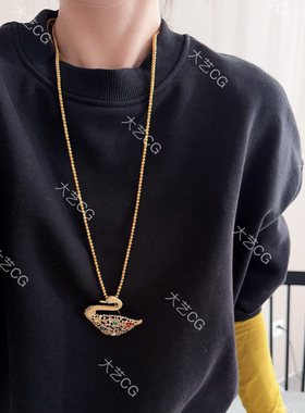 天鹅胸针多种戴法彩宝配饰百搭小众配饰PIGlc 0065，NECug 0136