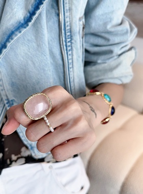 珠珠指圈弹力小珠拇指戒指百搭叠戴指环优雅珠感饰品