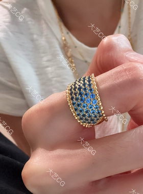 纯银戒指超闪蓝色925银指环简约高级宽
