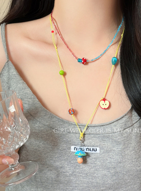脆脆朱古力彩色多巴胺项链女2026新款夏天锁骨链小众设计蘑菇颈链