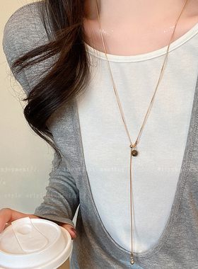 复古气质虎眼石抽拉项链女2026新款爆款毛衣链小众高级感挂脖配饰