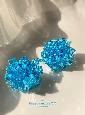 显白!清凉感蓝色串珠耳钉女气质小众耳环艺术生耳坠春夏度假耳饰