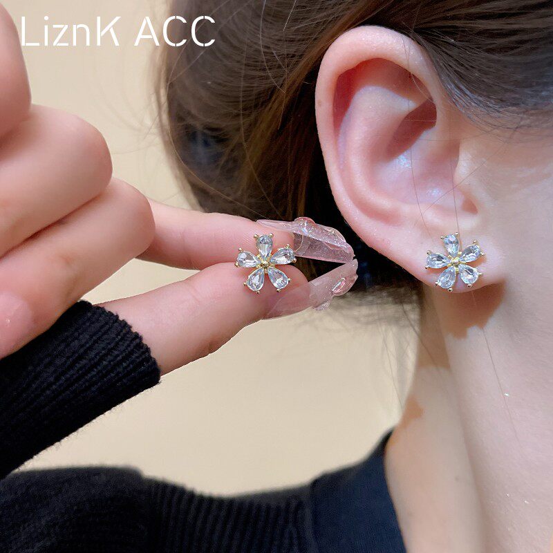 独特设计感花朵锆石耳钉女小巧网红高级感耳环2023新款潮 - 图0