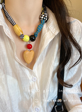 时髦布艺趣味拼接项链女款2025新款爆款复古卫衣毛衣链丝巾配饰品