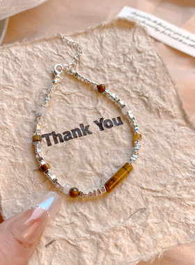 碎银子虎眼石拼接串珠手串女秋冬款小众复古手饰学生情侣个性手链