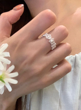 春夏季镂空蕾丝花朵戒指女开口戒小众设计食指戒尾戒