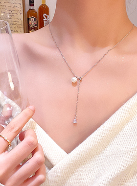 人鱼之泪珍珠项链女抽拉锁骨链高级感轻奢小众颈链choker毛衣链