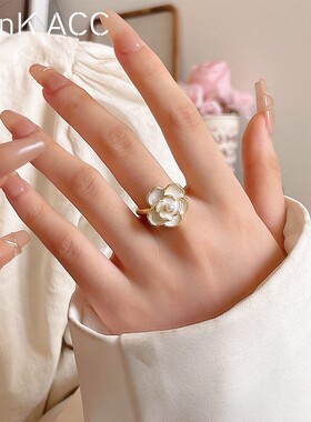 山茶花自律戒指女时尚个性小众独特设计食指环开口可调节闺蜜手饰