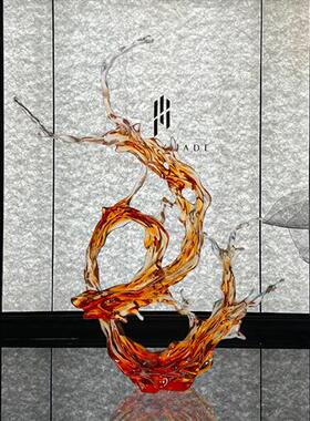 酒店大堂轻奢透明浪花树脂摆件样品屋展示中心样板间落地雕塑软装
