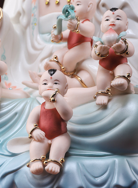 五个孩子陶瓷送子观音多子多福