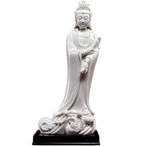 戴玉堂 观音佛像 陶瓷家用供奉摆件慈航真人站立像拂尘观世音菩萨 - 图3