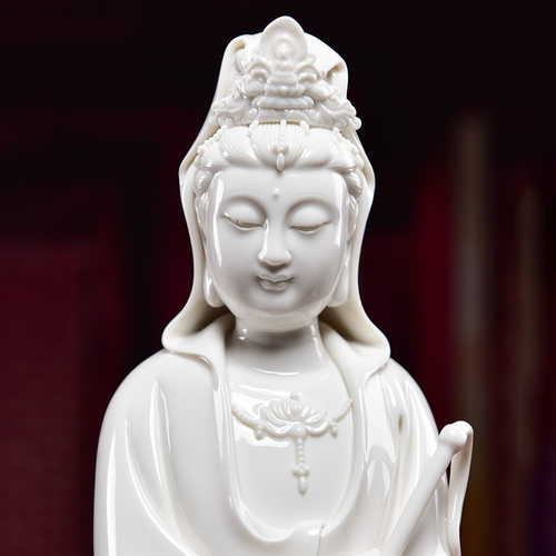 戴玉堂 观音佛像 陶瓷家用供奉摆件慈航真人站立像拂尘观世音菩萨 - 图0