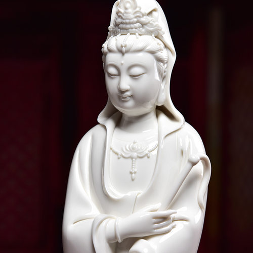 戴玉堂 观音佛像 陶瓷家用供奉摆件慈航真人站立像拂尘观世音菩萨 - 图1