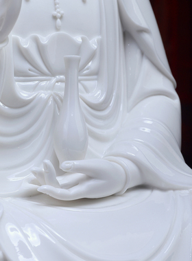 陶瓷如意古莲观世音菩萨坐像摆件