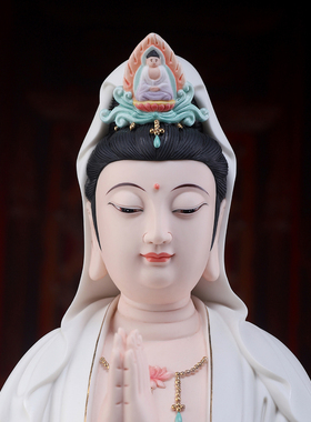 陶瓷合掌观世音菩萨佛像摆件供奉