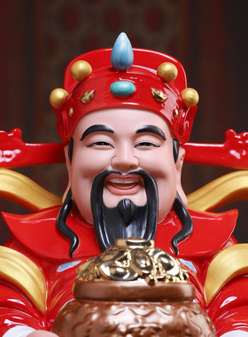 陶瓷聚宝盆财神爷像店铺开业摆件