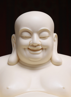 高档陶瓷古莲座弥勒佛佛像摆件