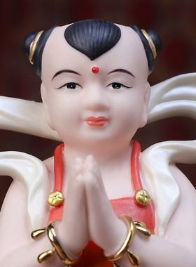 陶瓷善财童子龙女佛像摆件精工彩