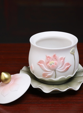 陶瓷莲花圣水杯珍珠彩高档精工