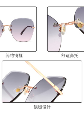 杜比无框素颜太阳镜时尚高清尼龙墨镜女网红街拍显瘦百搭眼镜