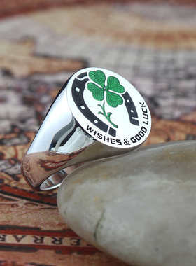 四叶草马蹄铁男士戒指925纯银