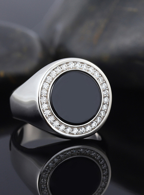 复古简约百搭黑玛瑙情侣对戒