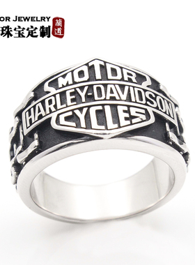 复古哈雷摩托机车戒指男纯银