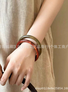 天然绿檀木质手镯8毫米手环素圈女款时尚新中式文玩实木镯子批发