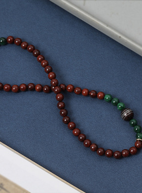 老山檀香木镶银回纹手串檀木高品质真货小叶紫檀四叶草国风手链