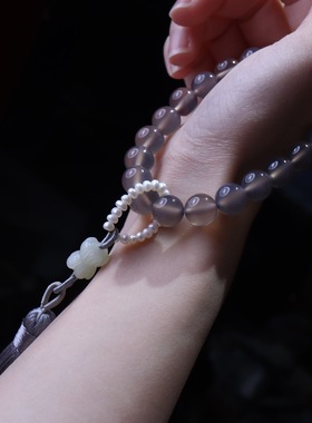 天然烟紫玛瑙手持二十一子中国风流苏款手捻绕指柔汉服配饰手