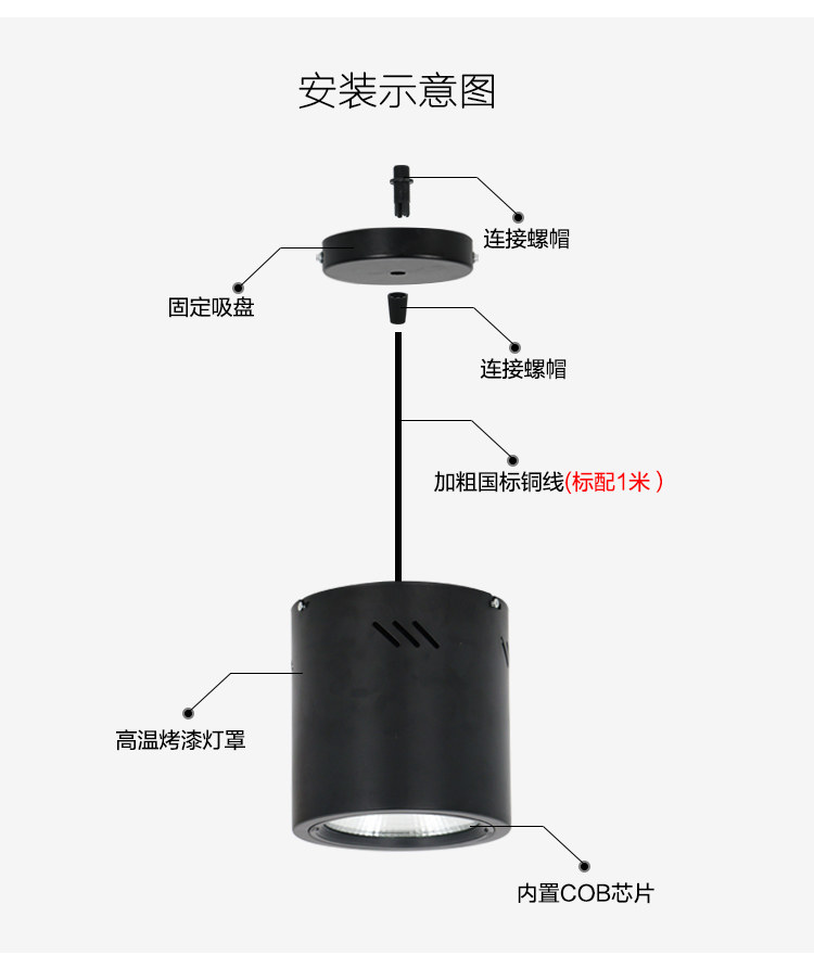 led吸顶灯明装筒灯圆柱形灯吊绳12瓦40W cob射灯发廊店商场餐厅灯-图1