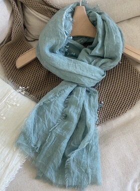 小叶穗吊坠柔软棉麻围巾女文艺度假丝巾西北沙漠旅游披肩防晒头巾