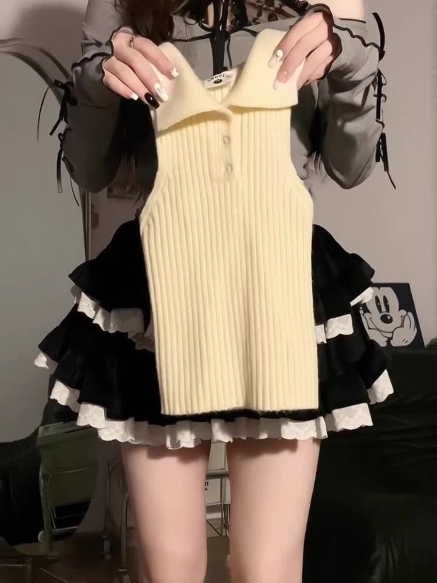 韩系学院风套装美式复古针织毛衣外套背心设计感阔腿牛仔裤三件套,淘宝优惠券,粉丝福利购,淘宝优惠卷