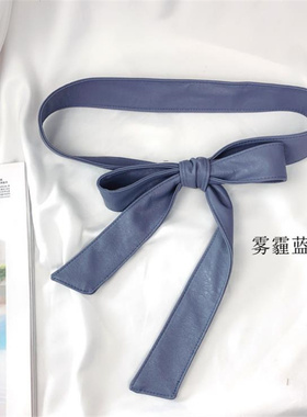 新款皮草装饰腰带pu蝴蝶结风衣