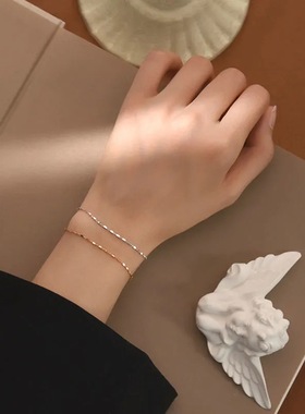 纯银手链轻奢高级感女款小方块ins小众森系设计感简约玫瑰金手饰