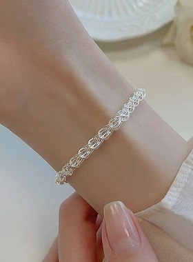 S925纯银意大利裸链手链女亮银色满天星链简约通勤百搭手环手饰