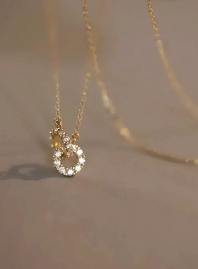 S925纯银镀14K金环环相扣双环项链女时尚百搭轻奢高级ins 锁骨链