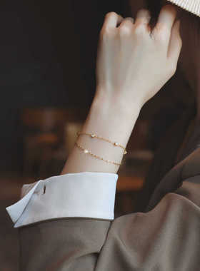 轻奢小众设计精致双层闪钻钛钢手链女高级感新款时尚百搭简约