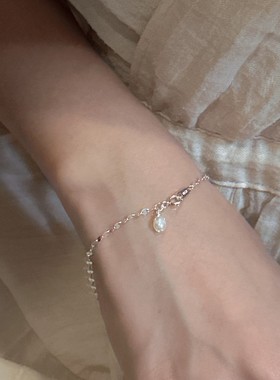 S925纯银韩版小众设计感闪光片片珍珠手链韩式风简约复古首饰品