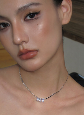 简约气质方形冰糖组合锆石项链百搭甜酷choker锁骨链