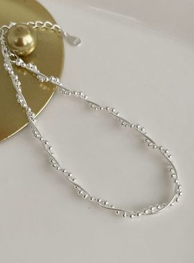 赛伊娜韩国INS小众设计S925银编织双层缠绕手链熠熠闪光圆珠手饰