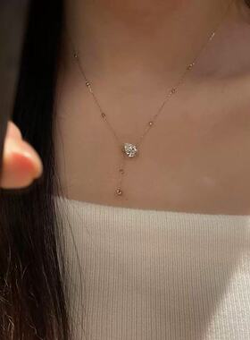S925纯银鸽子闪钻金珠Y字水滴锆石项链女轻奢高级锁骨链吊坠配饰