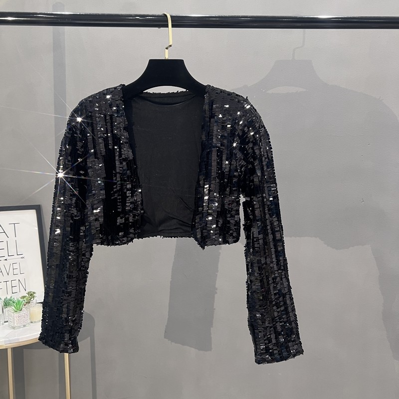 小西装女士2024新款重工亮片气质开衫休闲短款闪闪舞台风外套上衣,淘宝优惠券,粉丝福利购,淘宝优惠卷