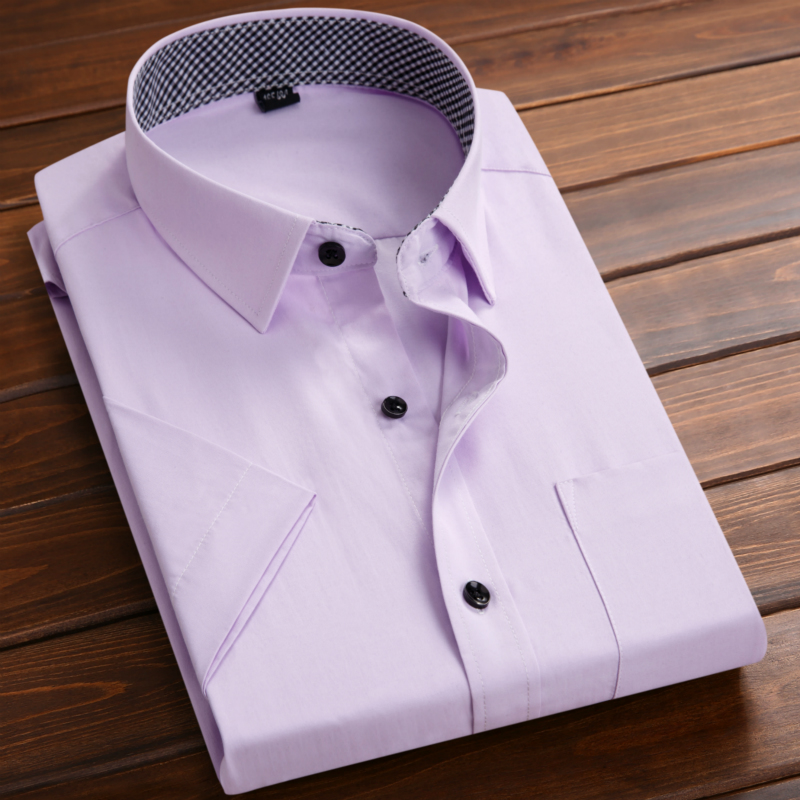 男士白短袖衬衫婚庆休闲宽松长袖衬衣商务通勤正装工作服寸蓝黑 - 图3